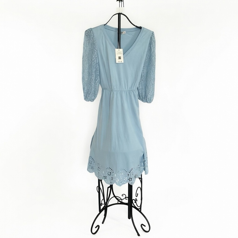 Grace Karin Sky Baby Blue Lace Sleeve Skater Spring Cottagecore Coquette dress